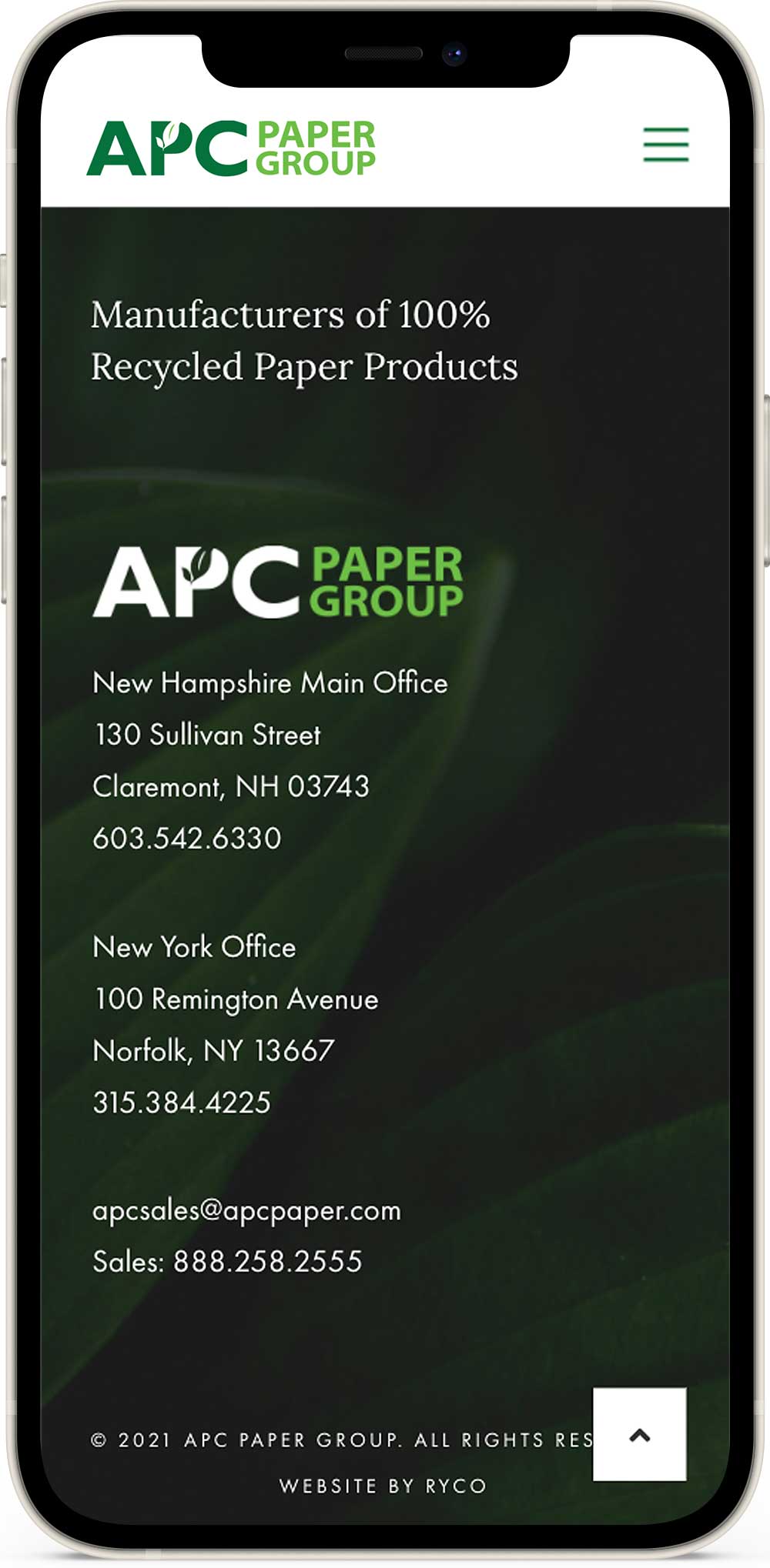 APC Paper Group Website on a Phone