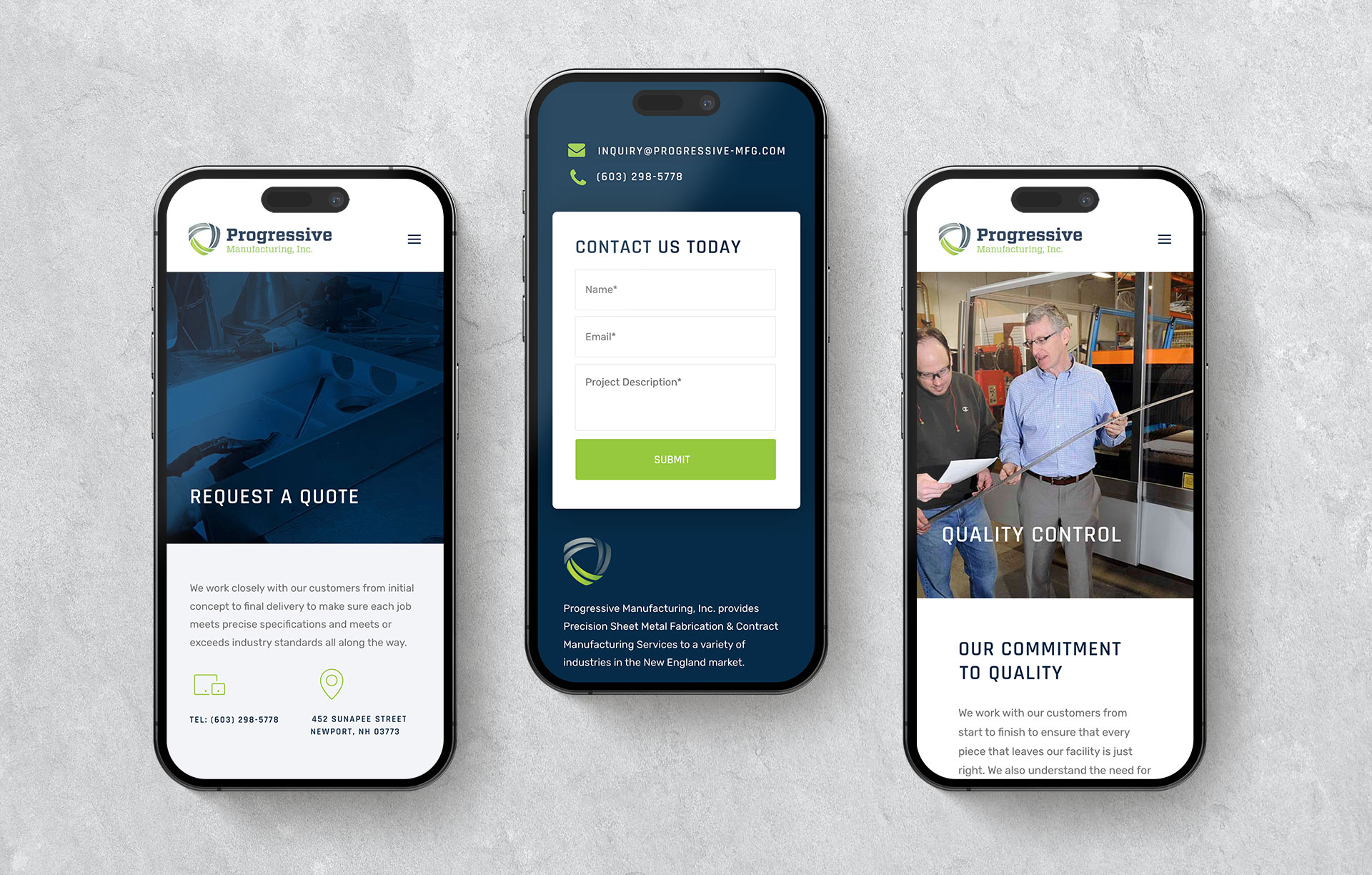 Manufacturing Web Design Mockup on Mobile