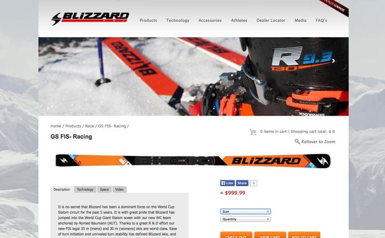 Blizzard Skis Ecommerce Website Design